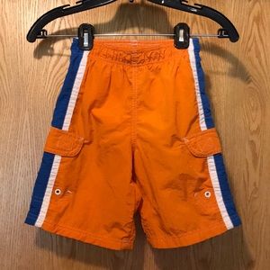 Cherokee orange blue white accent stripe S boy’s lined swim trunks board shorts